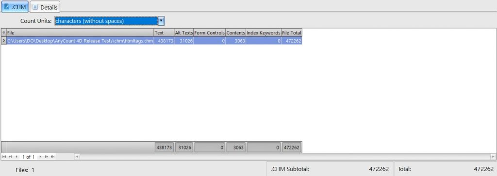 Counting characters without spaces in chm