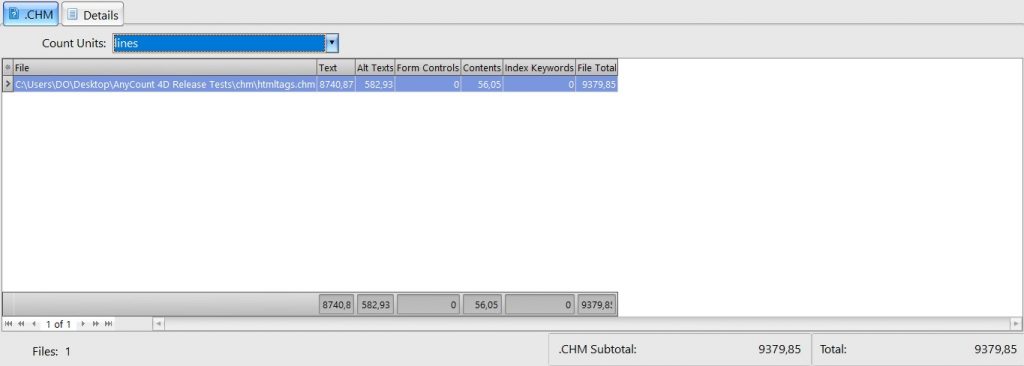 Counting lines in chm