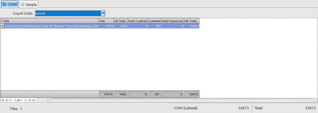 Counting words in chm