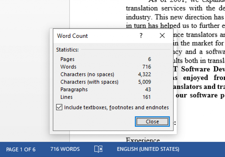 word count microsoft word